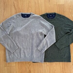 2 Johnnie-O Crewneck Sweater Mens Large Gray Green Cotton Silk Cashmere Lot
